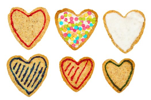 Cookies for Valentine's day. Heart-shaped biscuits isolated on white background.