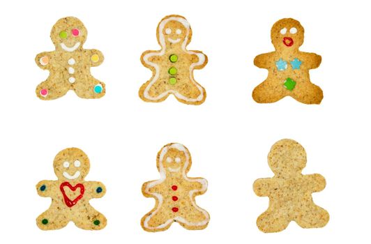 Set of gingerbread men cookies. Christmas biscuits isolated on white background.