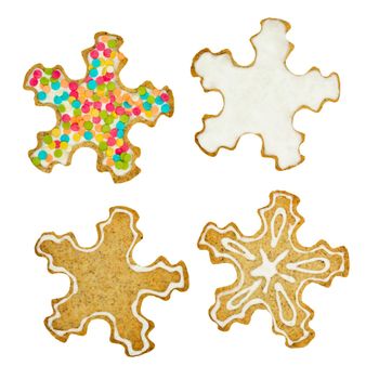 Set of Christmas snowflakes cookie. Christmas homemade biscuits isolated on white background.