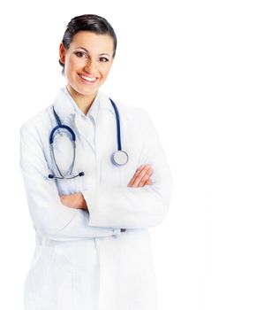 Attractive woman doctor. Isolated on a white background.