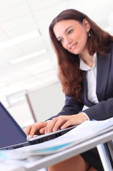 picture of happy woman with laptop computer