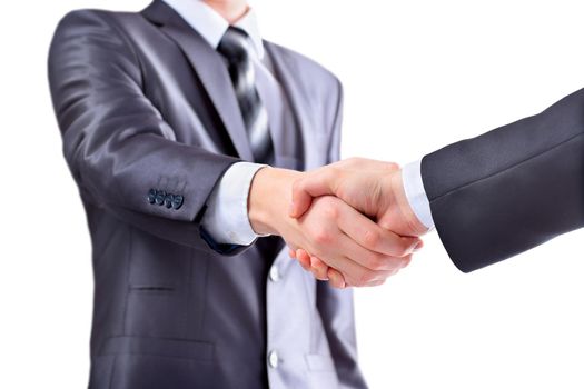 Photo of handshake of business partners after signing promising contract