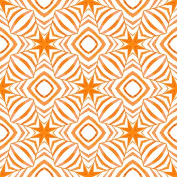 Tropical seamless pattern. Orange fancy boho chic summer design. Textile ready amusing print, swimwear fabric, wallpaper, wrapping. Hand drawn tropical seamless border.