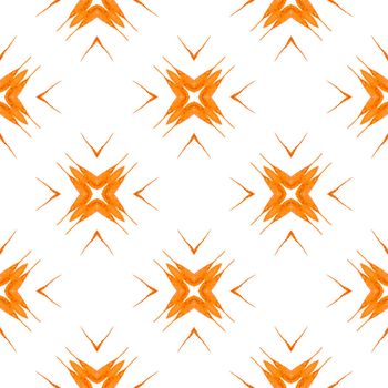 Watercolor medallion seamless border. Orange comely boho chic summer design. Medallion seamless pattern. Textile ready magnificent print, swimwear fabric, wallpaper, wrapping.