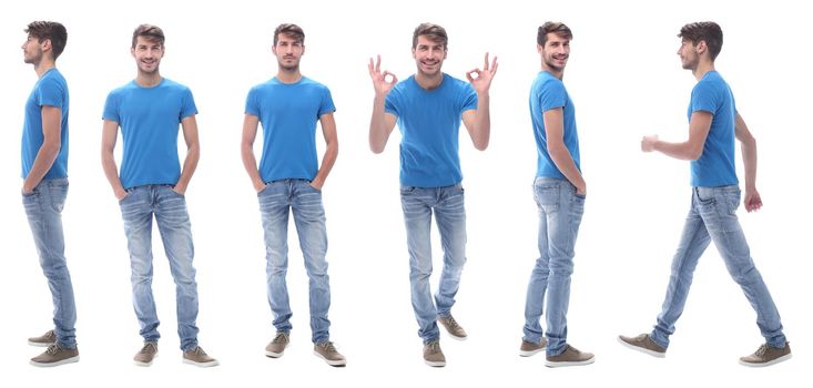 side view . modern young man in jeans. isolated on white background