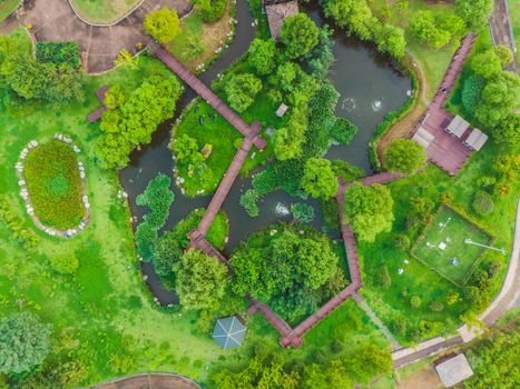 Top view of the park with paths top view.