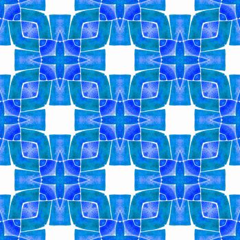 Exotic seamless pattern. Blue resplendent boho chic summer design. Textile ready extraordinary print, swimwear fabric, wallpaper, wrapping. Summer exotic seamless border.