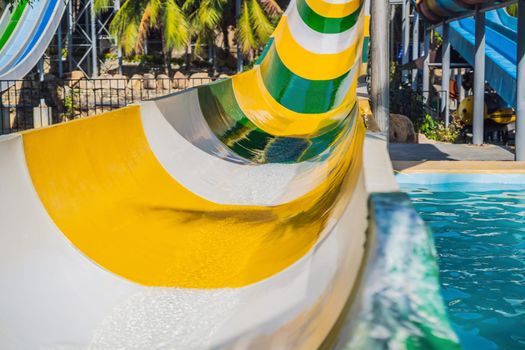 Colorful water slides at the water park.