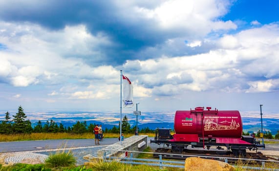 Lower Saxony Germany 17. August 2013 Brockenbahn Locomotive and railway train at the forest and landscape panorama at Brocken mountain peak in Harz mountains Wernigerode Saxony-Anhalt Germany