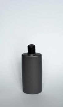Men's gray shower gel bottle, front view template. Container of conditioner, hair rinse