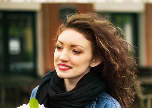 Beautiful sexy young girl walking the streets of the city.