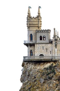 Medieval castle over white background. Swallow's Nest, The Crimean Peninsula, Ukraine.