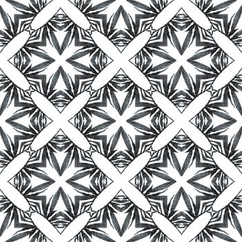 Hand drawn tropical seamless border. Black and white sightly boho chic summer design. Textile ready lively print, swimwear fabric, wallpaper, wrapping. Tropical seamless pattern.