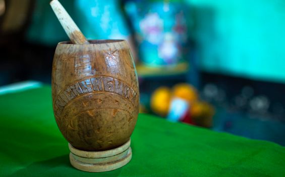 Pinolillo drink on the table with background, Nicaraguan pinolillo drink