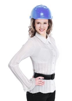 portrait of confident female engineer .isolated on white background
