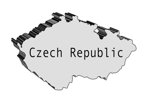 Outline 3D map of the Czech Republic isolated over a white background