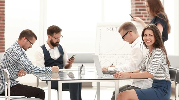 business team at the workplace in the office.the concept of teamwork