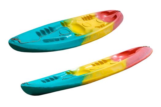 Colourful kayaks isolated on a white background. Empty canoe isolated.