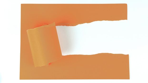 orange torn sheet on a white background.photo with copy space