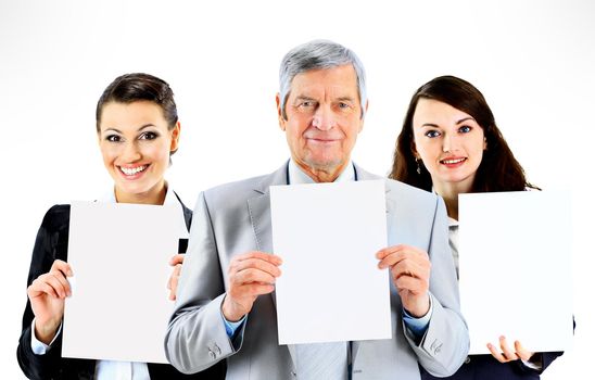 group of young smiling business people. Over white background