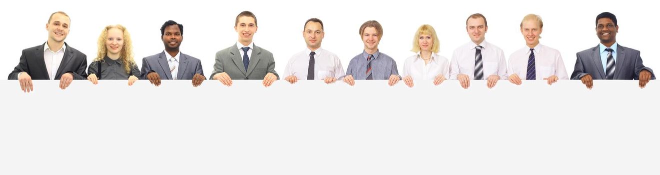 Large group of young smiling business people. Over white background