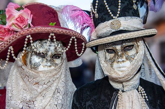 VENICE, ITALY - Febrary 21 2020: The masks of the Venice carnival 2020