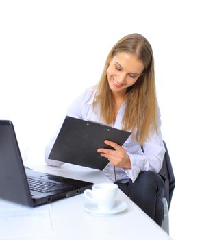 The beautiful business woman on a white background