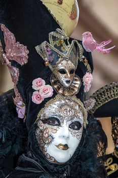 VENICE, ITALY - Febrary 21 2020: The masks of the Venice carnival 2020