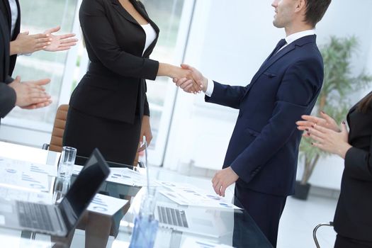 close up. handshake of young business people.