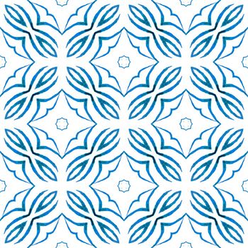 Textile ready decent print, swimwear fabric, wallpaper, wrapping. Blue mesmeric boho chic summer design. Medallion seamless pattern. Watercolor medallion seamless border.
