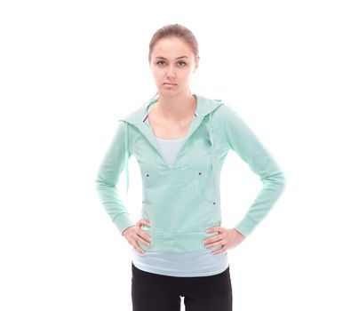 portrait of a young woman fitness trainer.isolated on a white background.photo with copy space