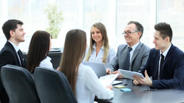 business team holds a workshop in the office. photo with place for text