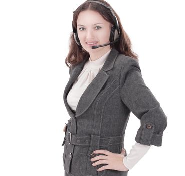 closeup.portrait of an employee call center.isolated on white