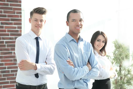 group of successful colleagues on the background of the office.photo with copy space