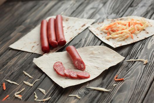 Ingredients for cooking homemade Shawarma. the concept of fast food.