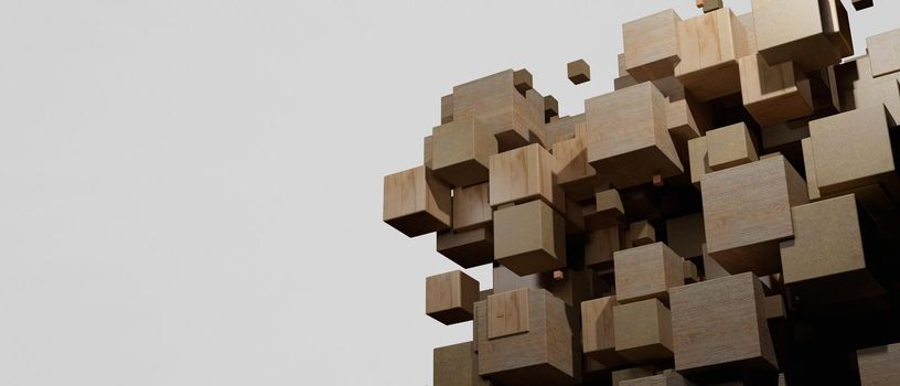 Trendy wooden cubes geometric background 3D Illustration
