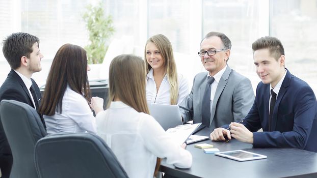 business team holds a workshop in the office. photo with place for text