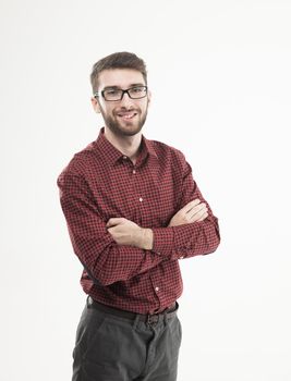 portrait of a successful Manager on white background.the photo has a empty space for your text