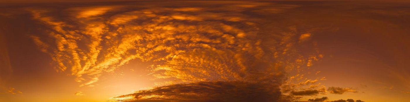 Dark blue twilight sky panorama with Cumulus clouds. Seamless hdr 360 panorama in spherical equiangular format. Full zenith or sky dome for 3D visualization, sky replacement for aerial drone panoramas