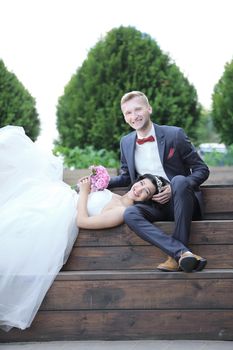 beautiful pair of newlyweds in the wedding day .the concept of love