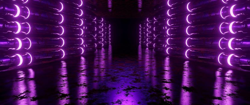 Empty Elegant Modern Metallic Empty Tunnel Hallway Gate Night Dark Purple Banner Background Concept Of The Future 3D Rendering