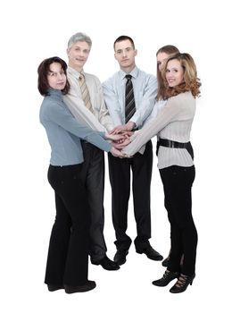 Successful business team bonding and working together.isolated on a white background