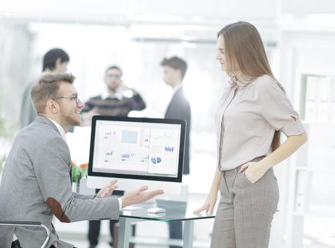 two employees of the company discussing financial data.photo with copy space