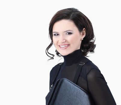 smiling business woman with a folder for documents.isolated on white.