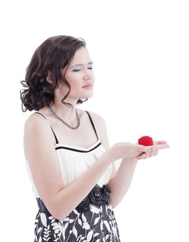 closeup.young woman holding gift on Valentine's day