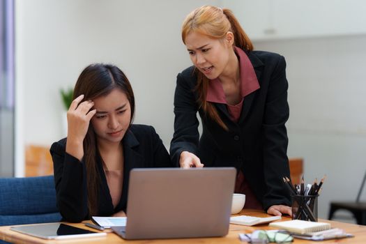 Business leader furious while her partners miss big deal. Finance concept