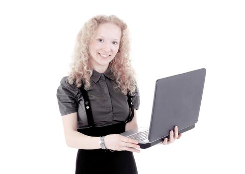 young business woman working on laptop.isolated on white background