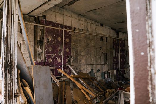 Consequences of the bombing of civilian houses. Russia military invasion of Ukraine