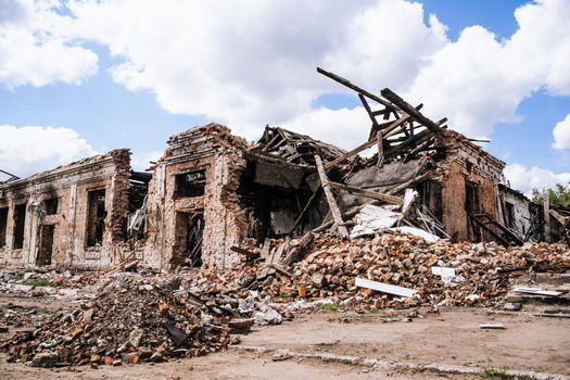 War in Ukraine. The central square in the city of Trostyanets liberated from the Russians. Russian military invasion of Ukraine