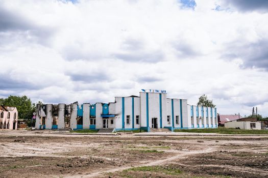 War in Ukraine. The central square in the city of Trostyanets liberated from the Russians. Russian military invasion of Ukraine
